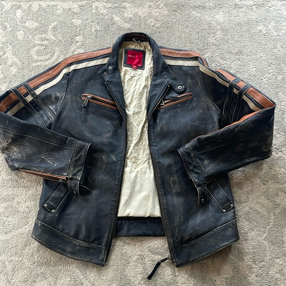 🎉HOST PICK🎉 Vintage Report Collection Racer Motorcycle Distressed Leather Jacket - Picture 4 of 14